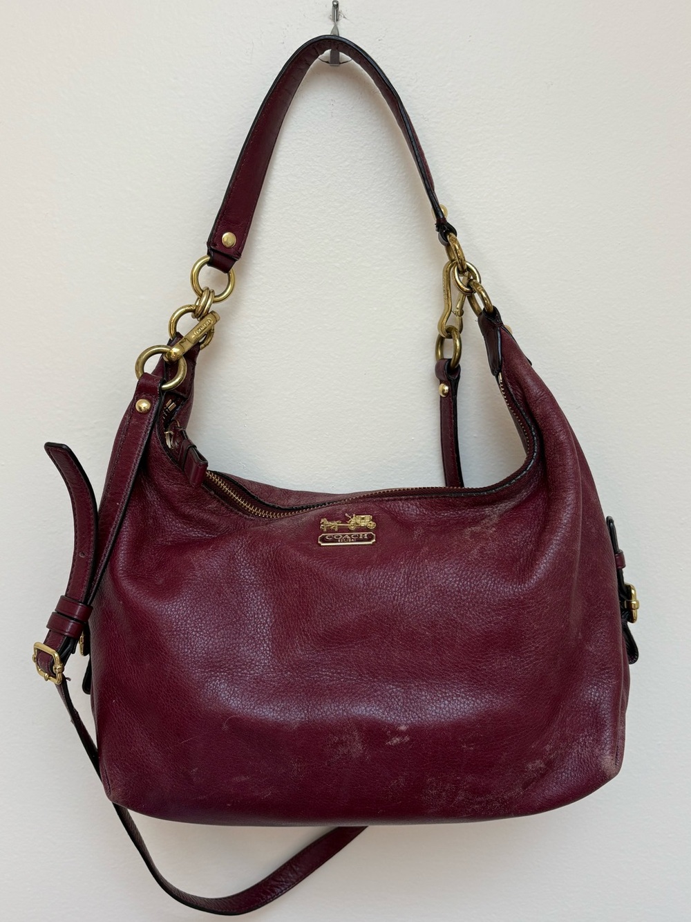 *Vintage* Coach Wine Leather Shoulder Bag with Gold Hardware